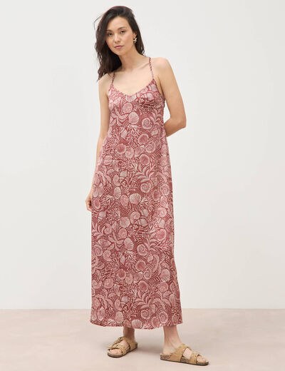 Robe bretelle satin&eacute;e col v marron chocolat femme