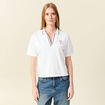 T-shirt droit court col V en coton blanc femme