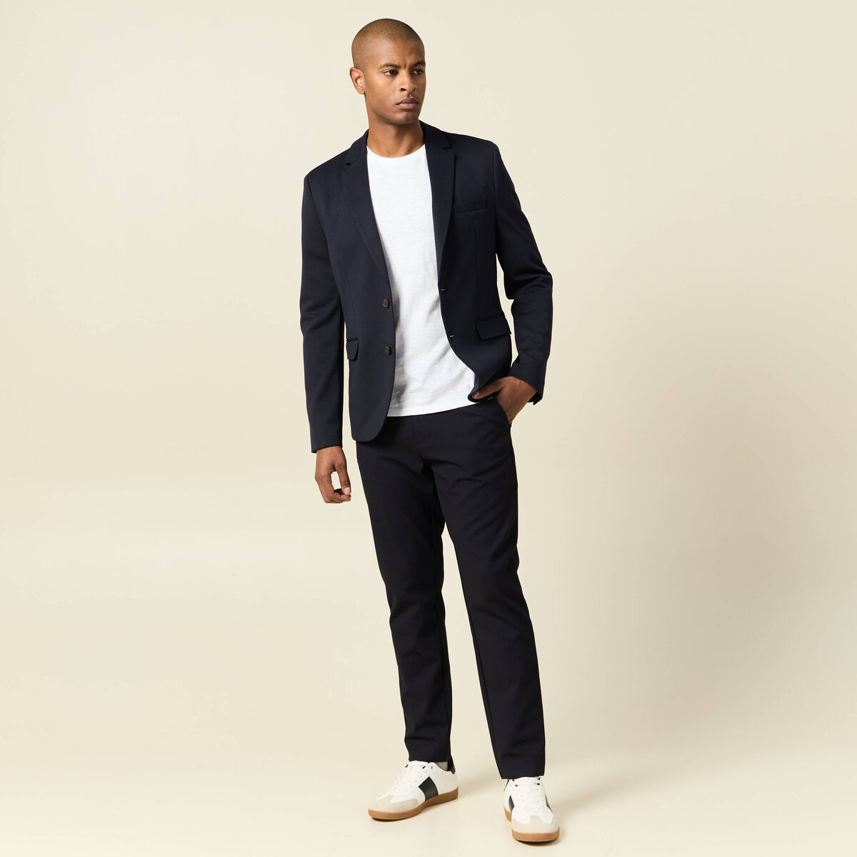 Veste blazer manches longues bleu marine homme
