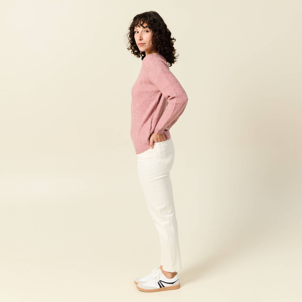 Pull manches longues rose pastel femme