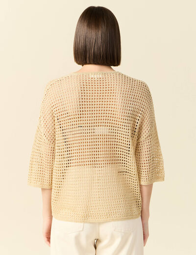 Pull manches courtes ajouré creme femme