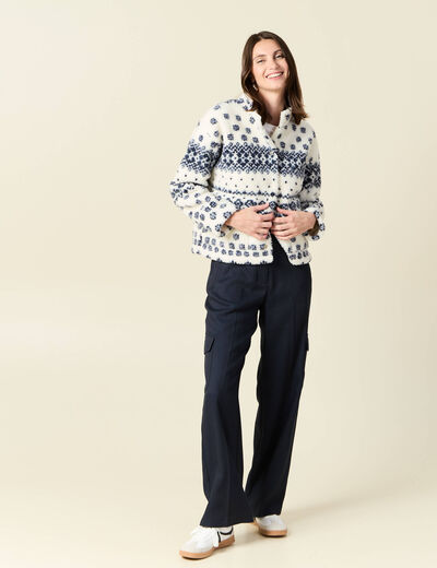 Gilet manches longues sherpa ecru femme