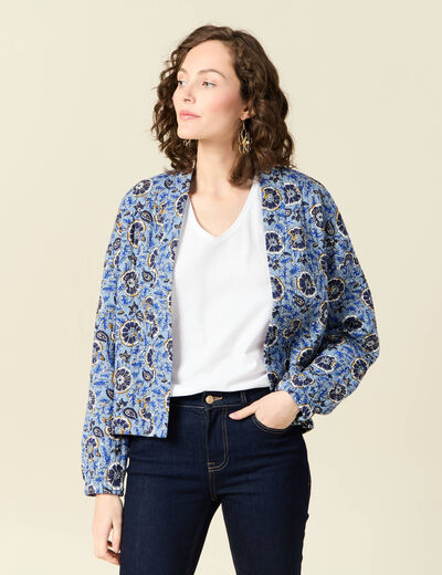 Gilet imprimé manches longues bleu femme
