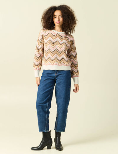 Pull col rond manches longues rose femme