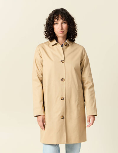 Trench long enduit beige femme