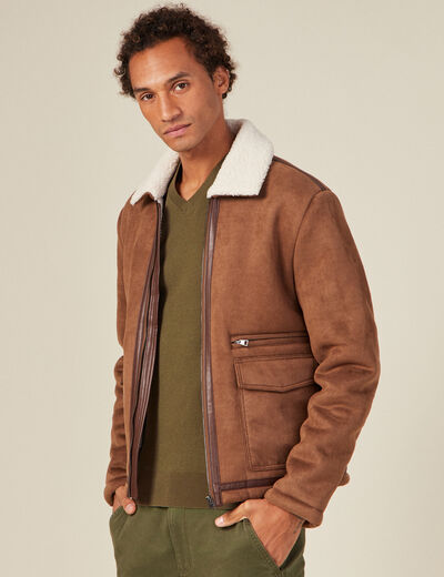Blouson suédine col aviateur marron homme