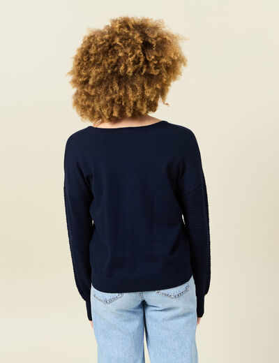 Pull manches longues bleu marine femme