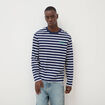 T-shirt ray&eacute; col rond manches longues blanc homme