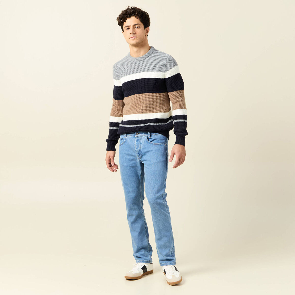 Pull manches longues bleu marine homme