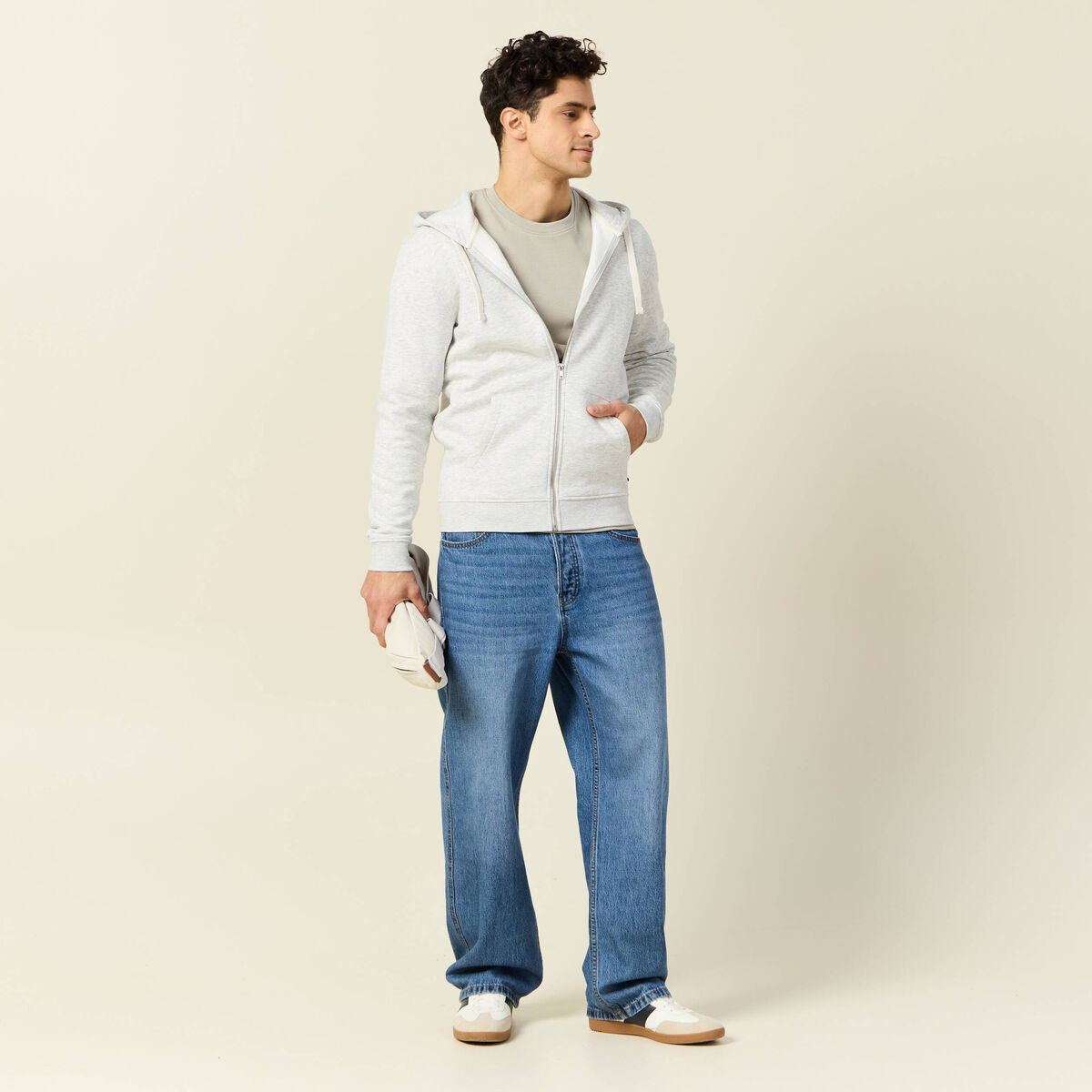 Sweat &agrave; capuche manches longues gris homme