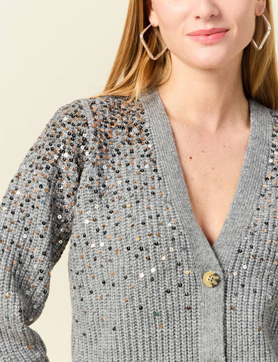 Gilet boutonné à sequins gris femme