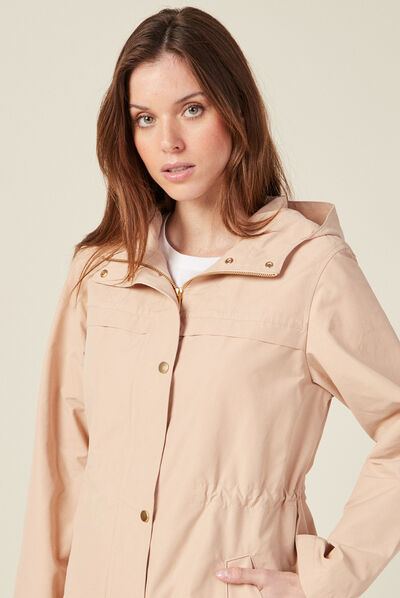 Parka à capuche déperlante beige femme