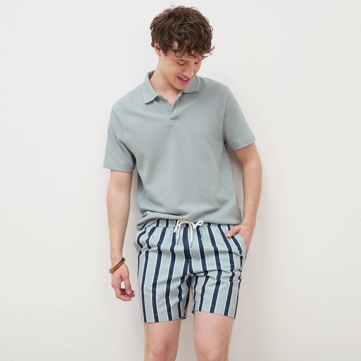 Maillot de bain ray&eacute; doubl&eacute; bleu gris homme