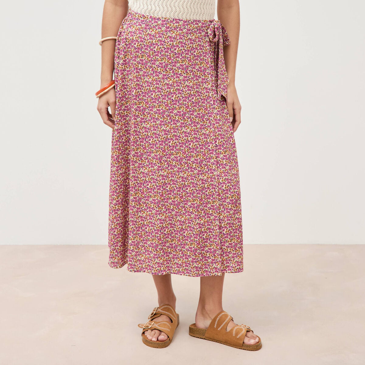 Jupe fluide rose framboise femme