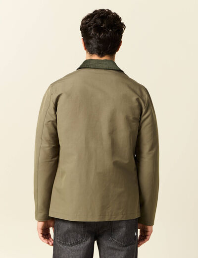 Veste déperlante boutonnée vert kaki homme