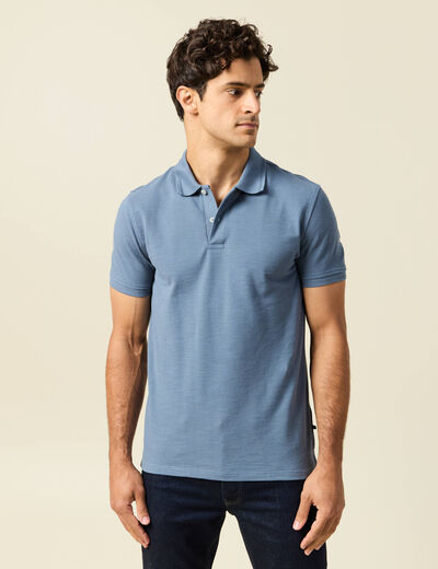 Polo cintré manches courtes en coton bleu foncé homme