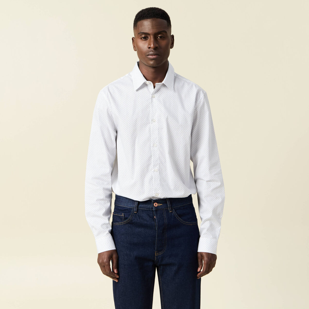 Chemise en coton manches longues blanc homme