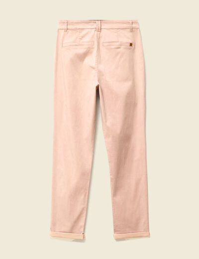 Chino cigarette 7/8&egrave;me taille haute rose clair femme