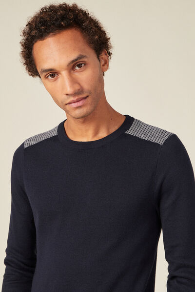 Pull manches longues bleu marine homme