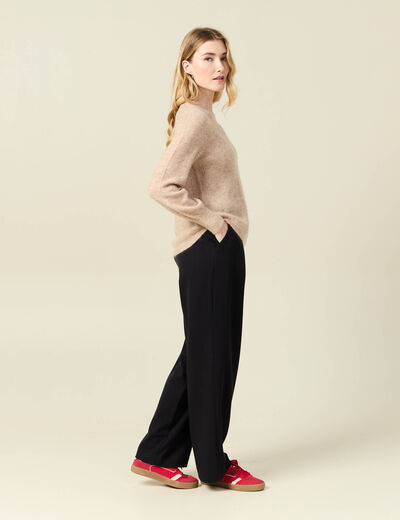 Pull manches longues col en V creme femme