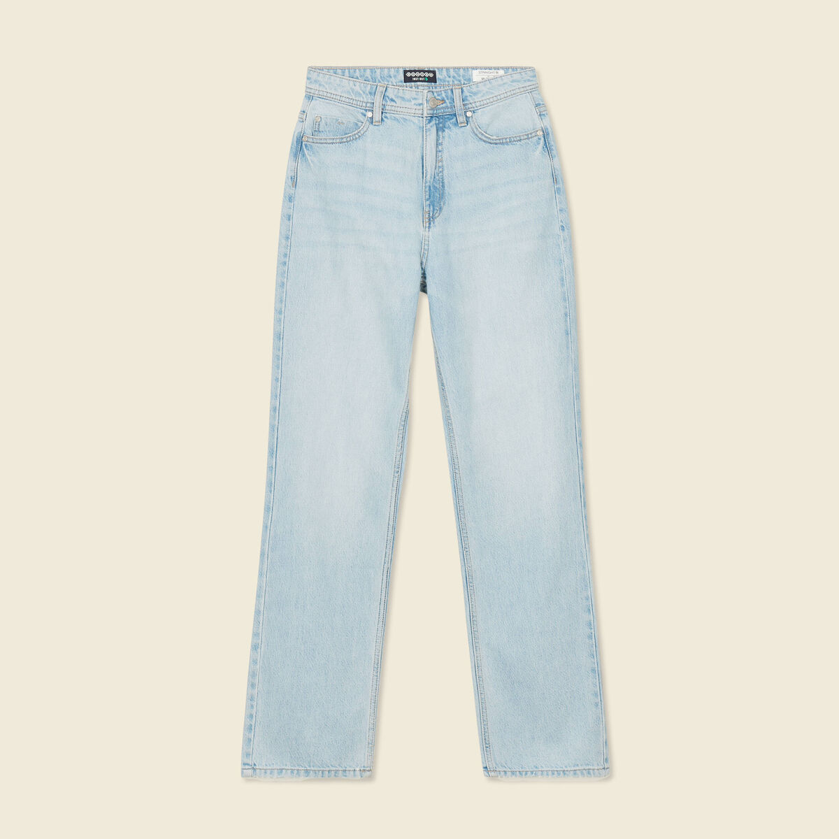 Jeans straight taille haute denim bleach femme