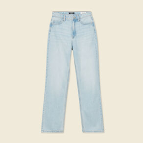 Jeans straight taille haute denim bleach femme