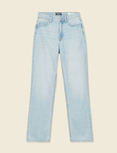 Jeans straight taille haute denim bleach femme