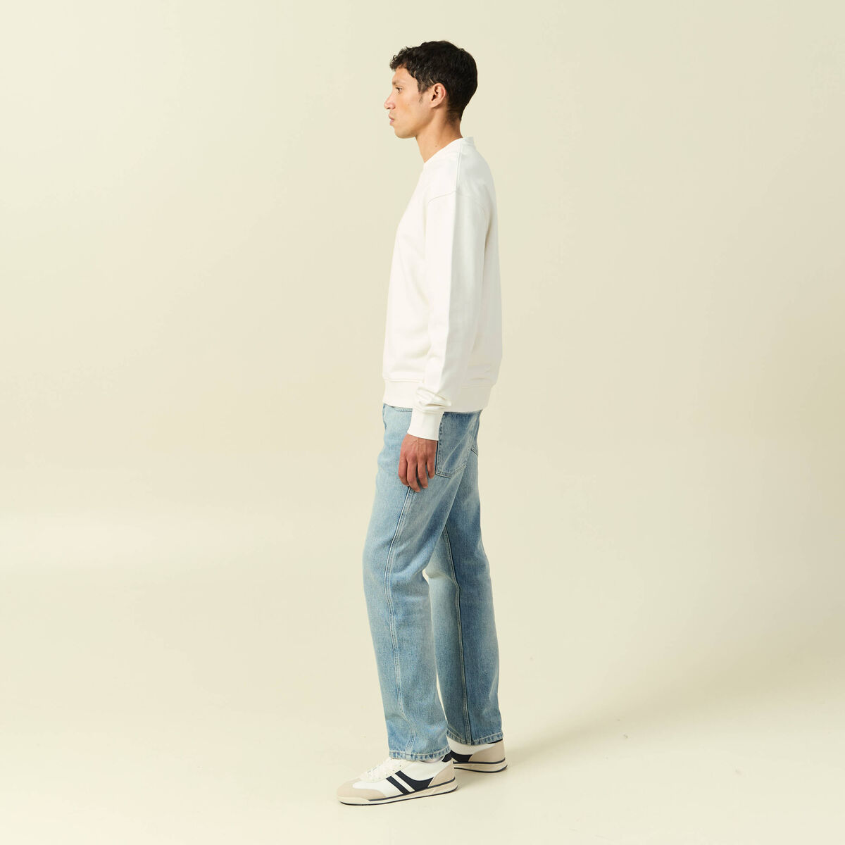 Sweat manches longues en coton ecru homme