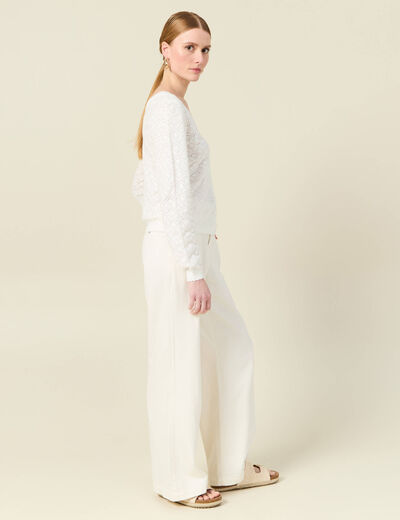 Gilet manches longues ajouré ecru femme