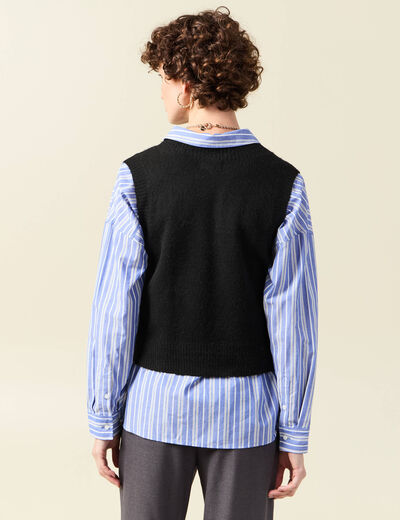 Pull sans manches col en V noir femme