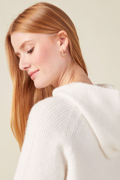 Pull à capuche éco-responsable ecru femme