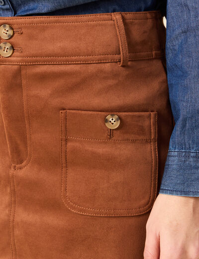 Mini-jupe droite doubl&eacute;e marron clair femme