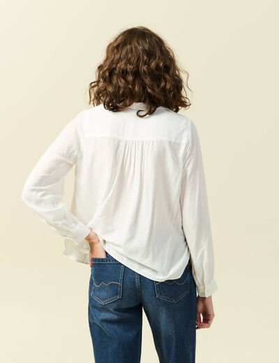 Blouse manches longues col V fluide ecru femme