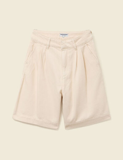 Bermuda droit pinces en jean ecru femme