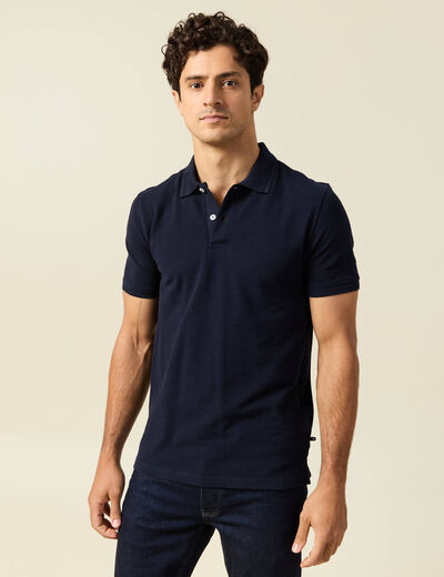 Polo cintré manches courtes en coton bleu marine homme
