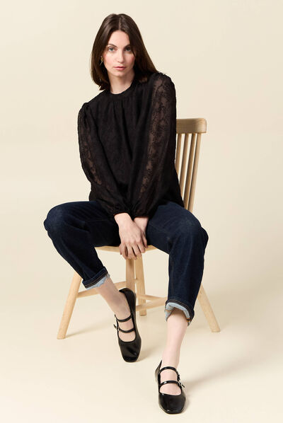 Blouse manches longues noir femme