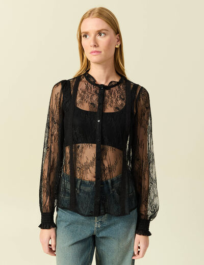 Chemise en dentelle manches longues noir femme