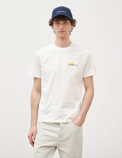 T-shirt droit en coton col rond ecru homme