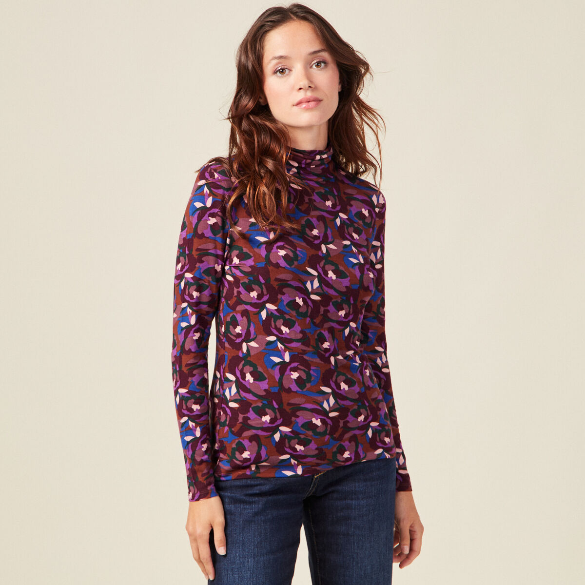 T-shirt manches longues marron femme
