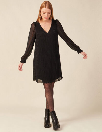 Robe trapèze plissée noir femme