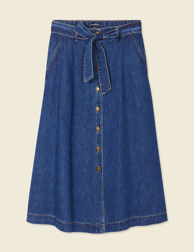 Jupe longue trapèze en jean denim stone femme
