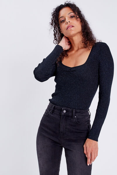 Pull manches longues bleu pétrole femme