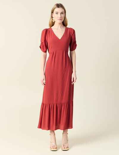 Robe longue trapèze orange foncé femme