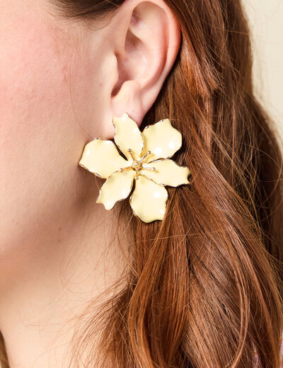 Boucles d'oreilles forme fleur jaune pastel femme