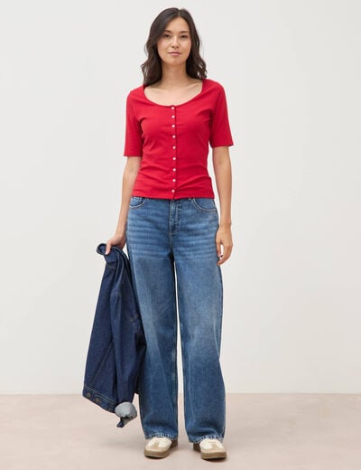T-shirt c&ocirc;tel&eacute; ajust&eacute; manches courtes rouge femme
