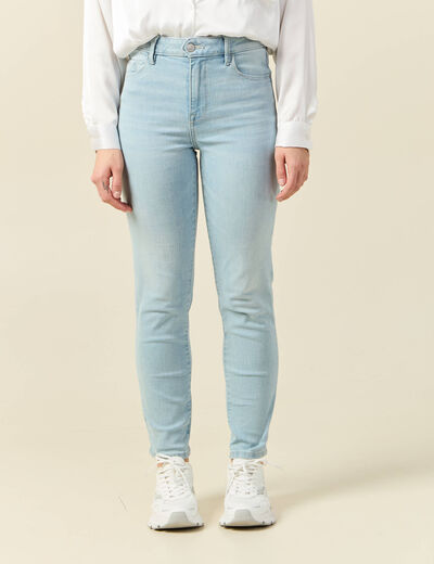 Jeans slim taille haute 7/8ème denim bleach femme