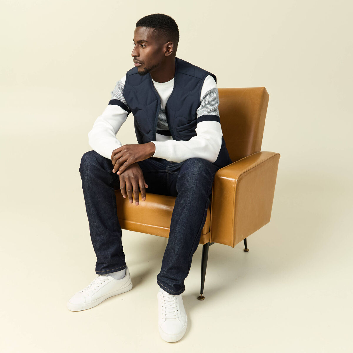 Pull col rond ecru homme