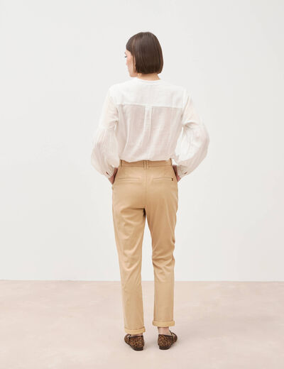 Chino cigarette 7/8&egrave;me taille haute marron clair femme