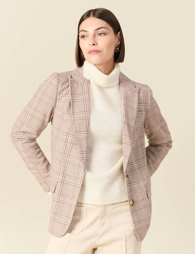 Blazer ajust&eacute; manches longues doubl&eacute; beige femme