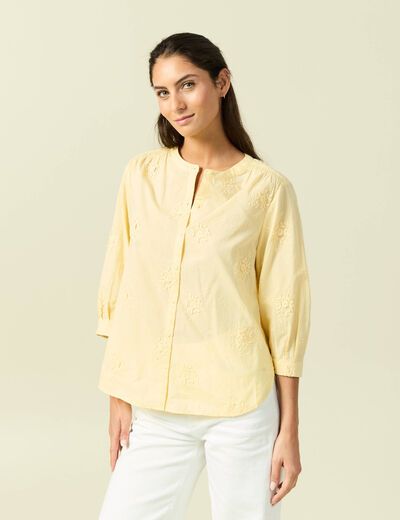 Chemise en coton manches 3/4 jaune clair femme